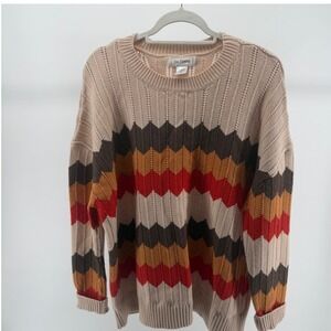 Women's Size Medium‎ Sweater Tan Orange Brown Polyester Blend 70s Boho Soft